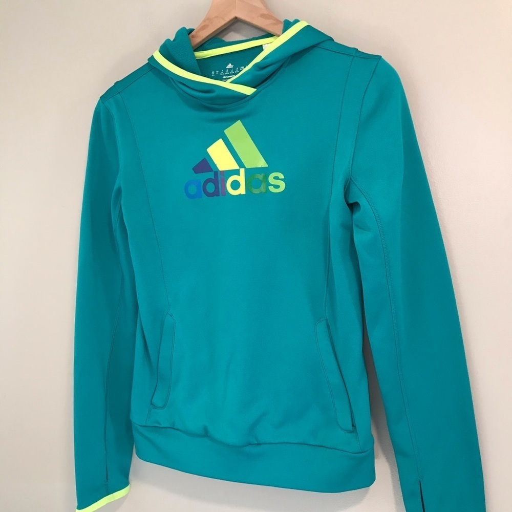 Adidas Climawarm Teal Trefoil Hoodie Sweatshirt - Picture 3 of 14